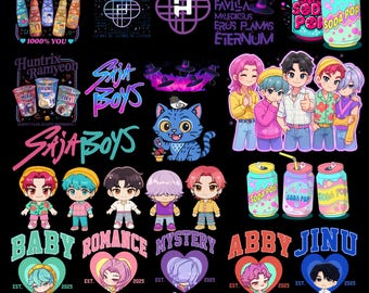 Paquete PNG de 500+ Kpop Demon Hunter, Huntrix Girls Band Png, película inspirada en Kpop Demon PNG, Derpy Tiger PNG, paquete Saja Boys Png
