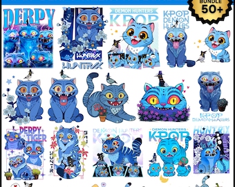 50+ Derpy PNGS, Blauer Tiger, KPop Huntrix Png-Bundle, Clipart Transparent PNG, Kpop Dämon inspirierter Film PNG, Dämonenjäger PNG