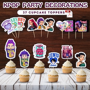 Printable K-Pop Demon Hunters Party Decorations Template, Huntrix Cupcake Topper, K-Pop Huntrix Saja Boys Cupcake Toppers