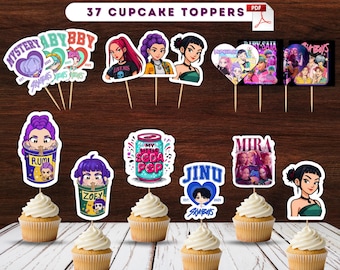 Printable K-Pop Demon Hunters Party Decorations Template, Huntrix Cupcake Topper, K-Pop Huntrix Saja Boys Cupcake Toppers