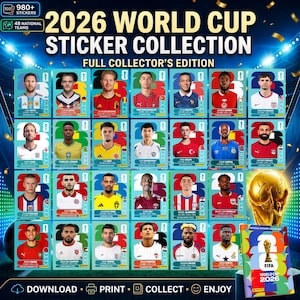 Adesivi stampabili per la Coppa del Mondo 2026 / Album PDF + 900 adesivi di calcio / Tutte le 48 squadre / Download immediato di figurine di calcio della Coppa del Mondo FIFA 2026