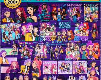 Pacchetto PNG di 200+ Kpop Demon Hunter, Huntrix Girls Band Png, PNG film ispirato al demone Kpop, Derpy Tiger PNG, pacchetto Hunterx Png