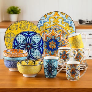 Jasmin Porcelain Dinnerware Set – 16/32 Pc Plates, Bowls & Mugs