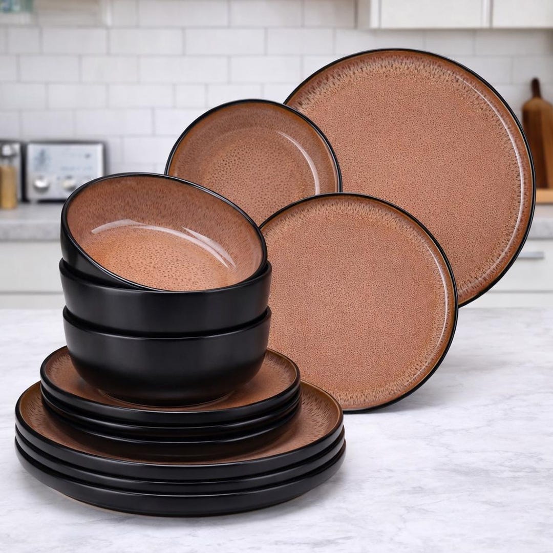 Brown Black Ceramic Dinnerware Set Mediterranean Style Stoneware brown-black-ceramic-dinnerware-set-mediterranean-style-stoneware