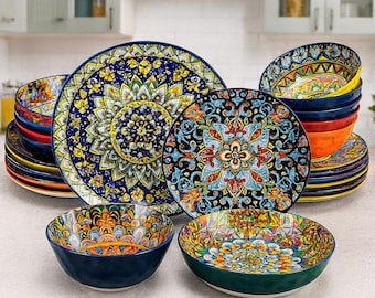 Boho stengodsset – 24/48 delar tallrikar och skålar