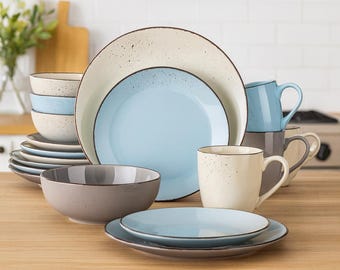 Ceramic Stoneware Navia Dinnerware Set – 16/32/48 Pc Plates, Bowls & Mugs Tableware