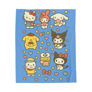 Cute kitty and Friends Velveteen Plush Blanket