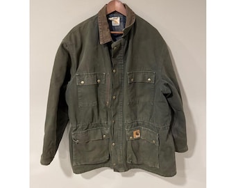 Vintage Carhartt Blanket Lined Chore Barn Coat Jacket Army Green