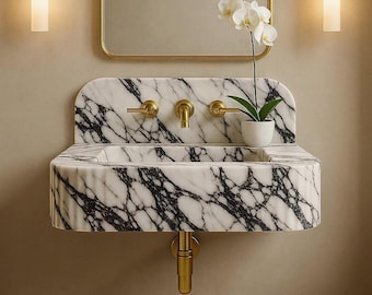 Hand geschnitzte Calacatta Viola Marmor Waschbecken, geriffeltes Wand Waschbecken, Sondergröße