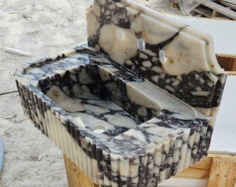 Handcrafted Calacatta Viola Marble Sink | Custom Size Fluted Wall Mount Basin | Natural  Stone Sink