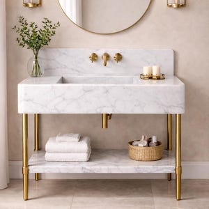 Carrara Marmor Waschtisch Konsole - Italienisches Stein Waschtisch Waschbecken mit Ablage