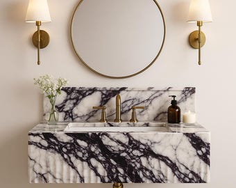 Calacatta Viola Marble Sink: Handcrafted Italian Fluted Stone Bathroom Vanity