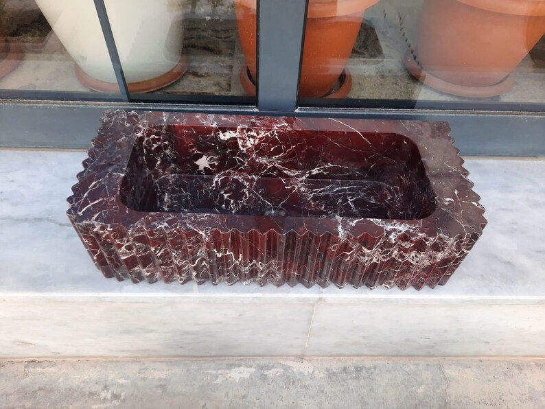 Handmade Rosso Levanto Marble Wall-Mounted Sink: Luxury Italian Vanity image 2