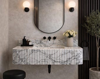 Large Calacatta Viola Marble Sink: Custom Handmade Luxury Bathroom Vanity