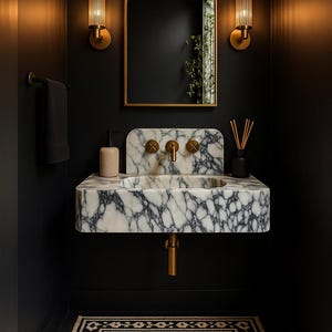 Hand Carved Calacatta Viola Marble Sink: Fluted Luxury Washbasin