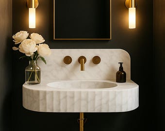 Handmade Carrara Marble Wall-Mounted Sink: Bespoke Luxury Bathroom Vanity