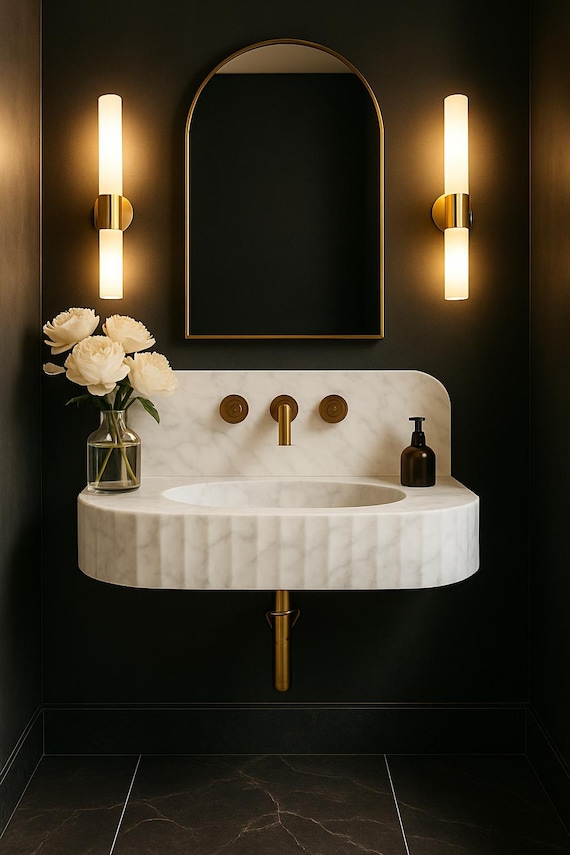 Handmade Carrara Marble Wall-Mounted Sink: Bespoke Luxury Bathroom Vanity