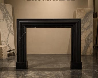 黒大理石 マントルピース （オーダーメイド・天然大理石） 黒大理石の暖炉サラウンド：磨き上げられたモダンなマントルピース、36