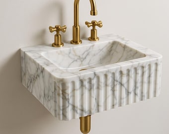 Lavandino da parete in marmo Calacatta Borghini, lavabo in pietra scanalato su misura per mobile bagno