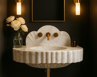 Bespoke White Carrara Marble Wall Mounted Sink: Custom Bathroom Vanity