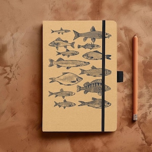 Fishing Notebook Journal, Angler Gift, Unique Fish Sketchbook, Fisherman&#39;s Logbook, River Fishing Stationery