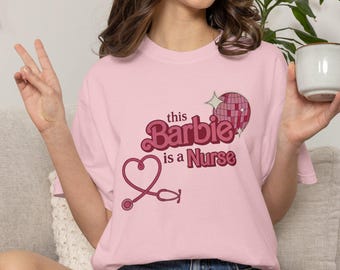 Comfort Colors® Barbie Nurse Shirt, Retro Nursing Sweatshirt, Pink RN Tee, Groovy Future Nurse Gift, Barbiecore Crewneck, Disco Theme Top