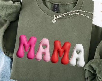 Camisa Retro Mama Valentine de Comfort Colors®, camiseta con letras abullonadas, sudadera para San Valentín, regalo para mamá primeriza, top Groovy Mama, Día de la Madre