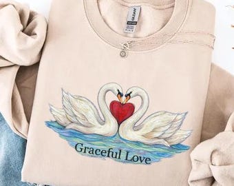 Camisa Coquette Swan de Comfort Colors®, sudadera Graceful Love, regalo de San Valentín, camiseta Balletcore, top vintage con corazón, regalo romántico para ella