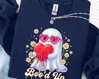 Camiseta "Boo'd Up" de Comfort Colors®, sudadera espeluznante de San Valentín, camiseta de fantasma de Valoween, corazones fantasma, regalo divertido para San Valentín, amor retro