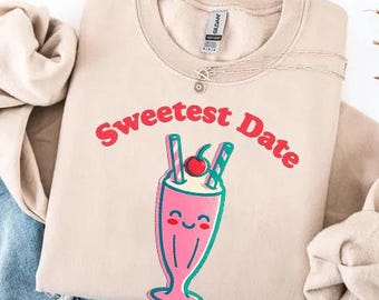 Camiseta "Cita más dulce" de Comfort Colors®, sudadera retro con batido, camiseta de San Valentín, regalo para pareja, top divertido para amantes de la comida, arte de bebidas kawaii