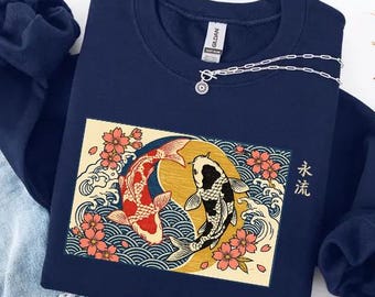 Camiseta de pez koi japonés Comfort Colors®, sudadera con yin yang, camiseta con flor de sakura, regalo de anime estético, top con jardín zen, Japón vintage