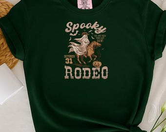 Camiseta de rodeo espeluznante Comfort Colors: estilo vaquero/vaquera retro de Halloween