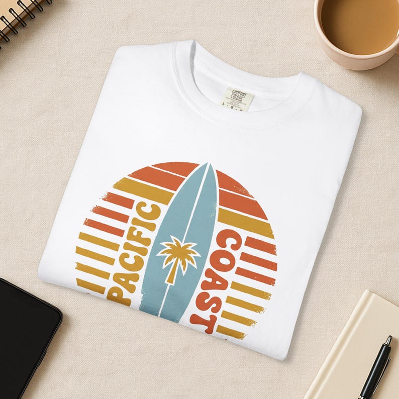 Comfort Colors® Pacific Coast Chasing the Swell T-Shirt, Retro Surfboard Sweatshirt, Vintage Beach Tee, Coastal Aesthetic Summer Surf Gift image 12