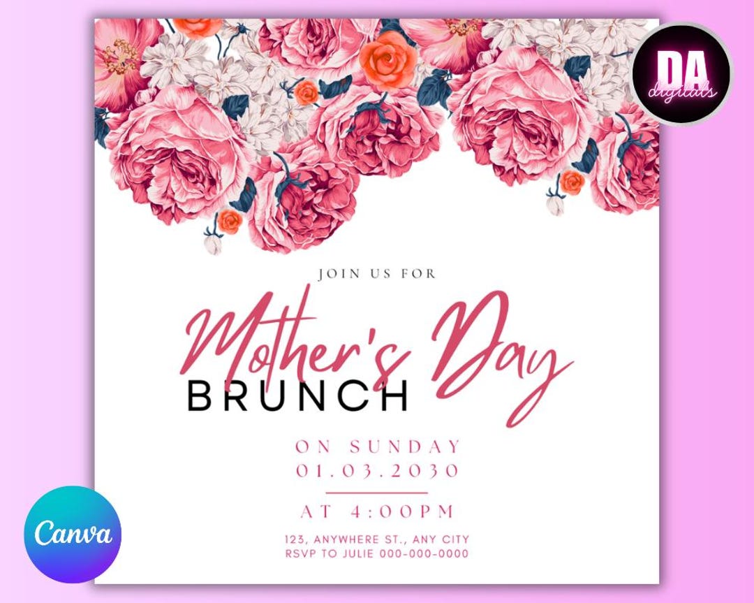 Mothers Day Brunch Flyer Template Canva Invitation Template Mothers Day ...