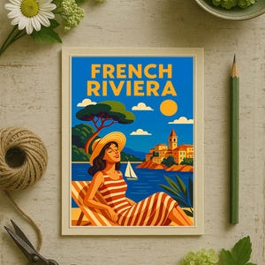 Côte d’Azur / French Riviera Poster & Postcard — Vintage Travel Digital Printable Wall Art  Imagion Atelier