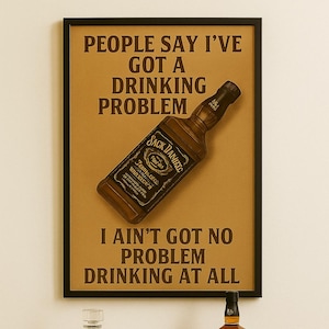 Drinking Problem Poster – Whiskey Wall Art, Vintage Bar Decor, Funny Alcohol Print