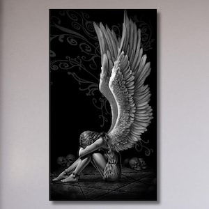 Angel Wing Silver Canvas Wall Art – Modern Metallic Spiritual Decor – Elegant Angelic Artwork for Living Room, Bedroom, and Office Walls