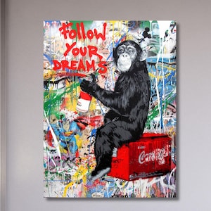 Banksy Monkey Canvas Wall Art – Iconic Graffiti Street Art Print – Modern Urban Pop Artwork for Home and Office Decor