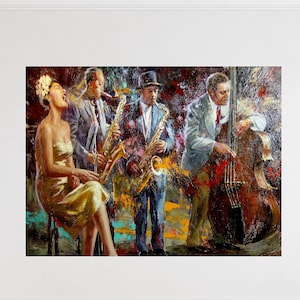 Jazz Band Canvas Wall Art, Abstract Jazz Music Print, Vibrant Music Lover Gift, Modern Living Room Decor, Musician Home Studio Wall Decor