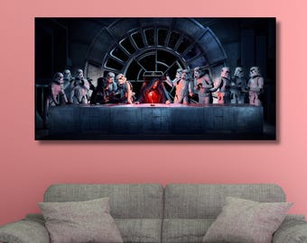 Dark Side Last Supper Canvas Wall Art, Darth Vader and Stormtroopers Movie Poster