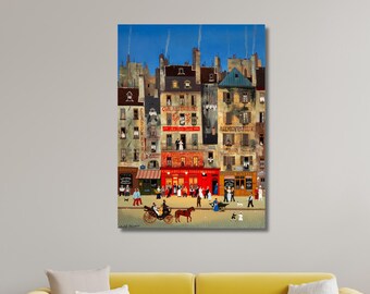 Michel Delacroix Paris Street Scene Canvas Wall Art, Vintage French Naive Painting