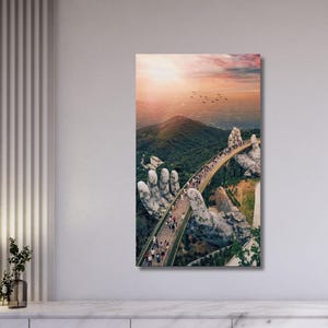Golden Bridge Canvas Wall Art – Modern Urban Cityscape Print – Architectural Artwork for Living Room, Bedroom, Office, Decor