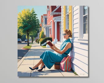 Edward Hopper Canvas Art Print, Stylish Woman Reading, Retro City Scene