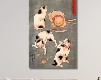 Kuniyoshi Cats Playing Canvas Wall Art Print