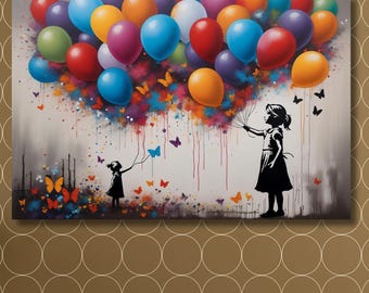 Banksy Girl with Balloons Canvas Art, Street Art Style
