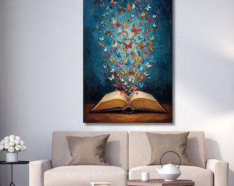 Imagination Takes Flight | Butterflies & Books Canvas Art | Dreamy Reading Room Decor