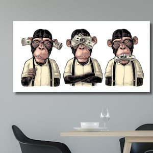 Three Wise Monkeys Canvas Art | See No Evil Print, Modern Pop Decor