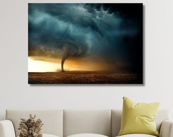 Tornado Storm Cloud Canvas Wall Art, Dramatic Dark Sky Painting