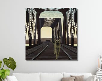 Dog and Bridge 1976 by Alex Colville Canvas Art, Magic Realism Wall Decor