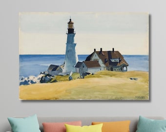 Edward Hopper Lighthouse Canvas Print, American Realism Seascape Wall Art